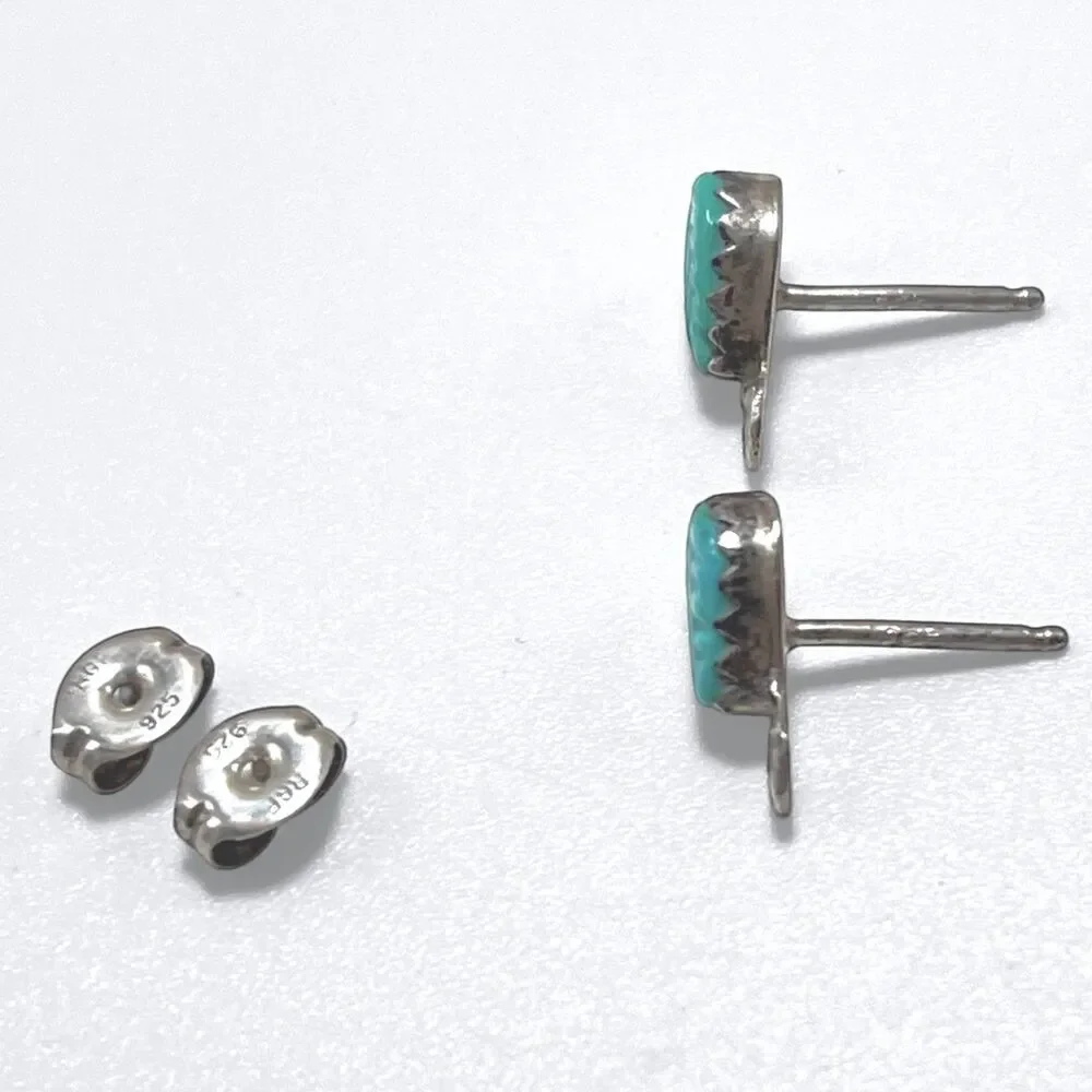 Turquoise Blue Stone Carved Leaf Earrings Sterling Silver Studs Posts Native 925